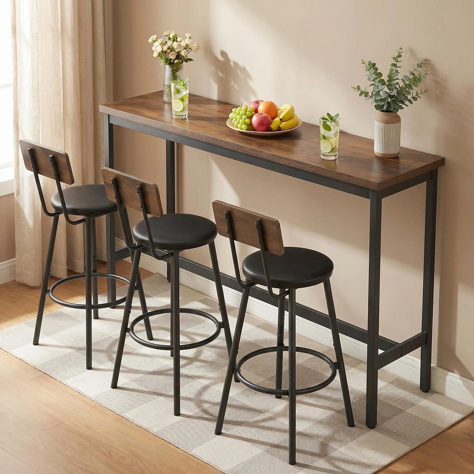 Bar Table and Chairs Set for 3, 4 Piece Industrial Dining Table Set