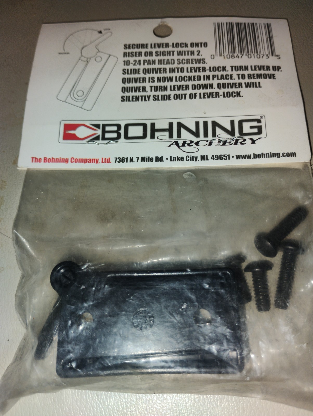 Bohning Archery, Lever Lock Secure Quiver Mount. Color Black
