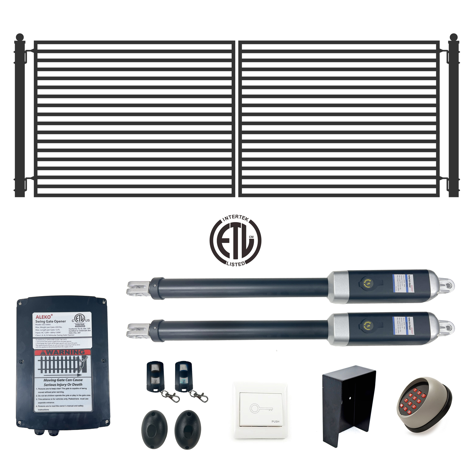 ALEKO Milan Style Dual Swing Steel Driveway Gate 12 feet Black with Gate Opener
