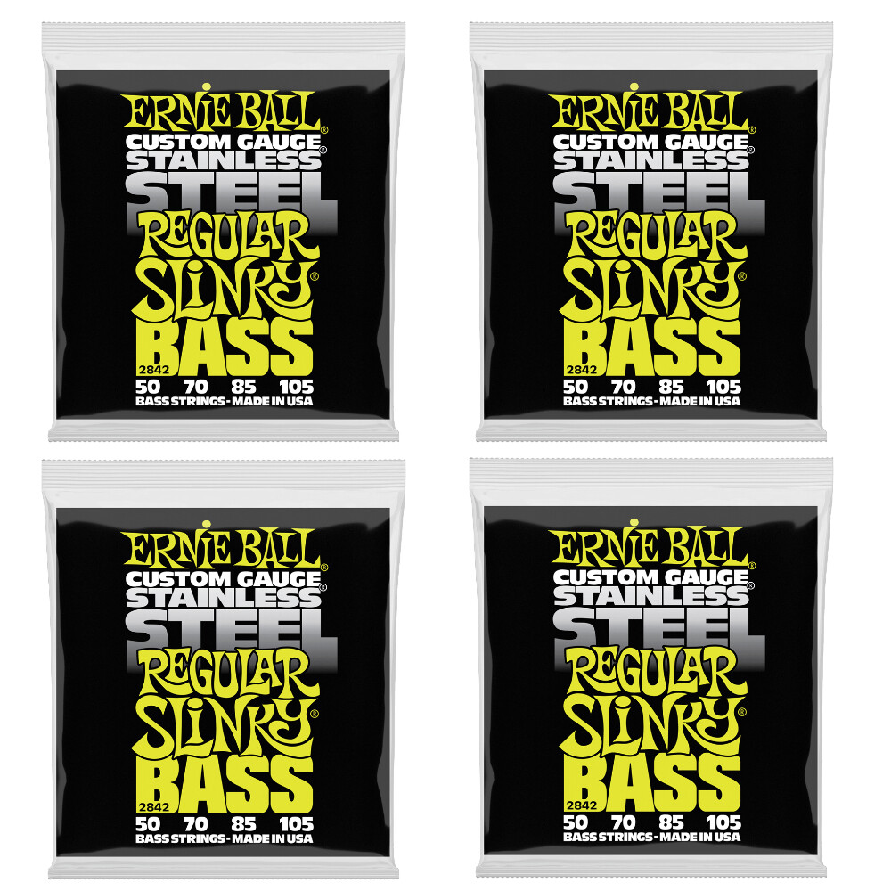 4-Pack of Ernie Ball 2842 Hybrid Slinky Stainless Steel Bass Strings, 50-105