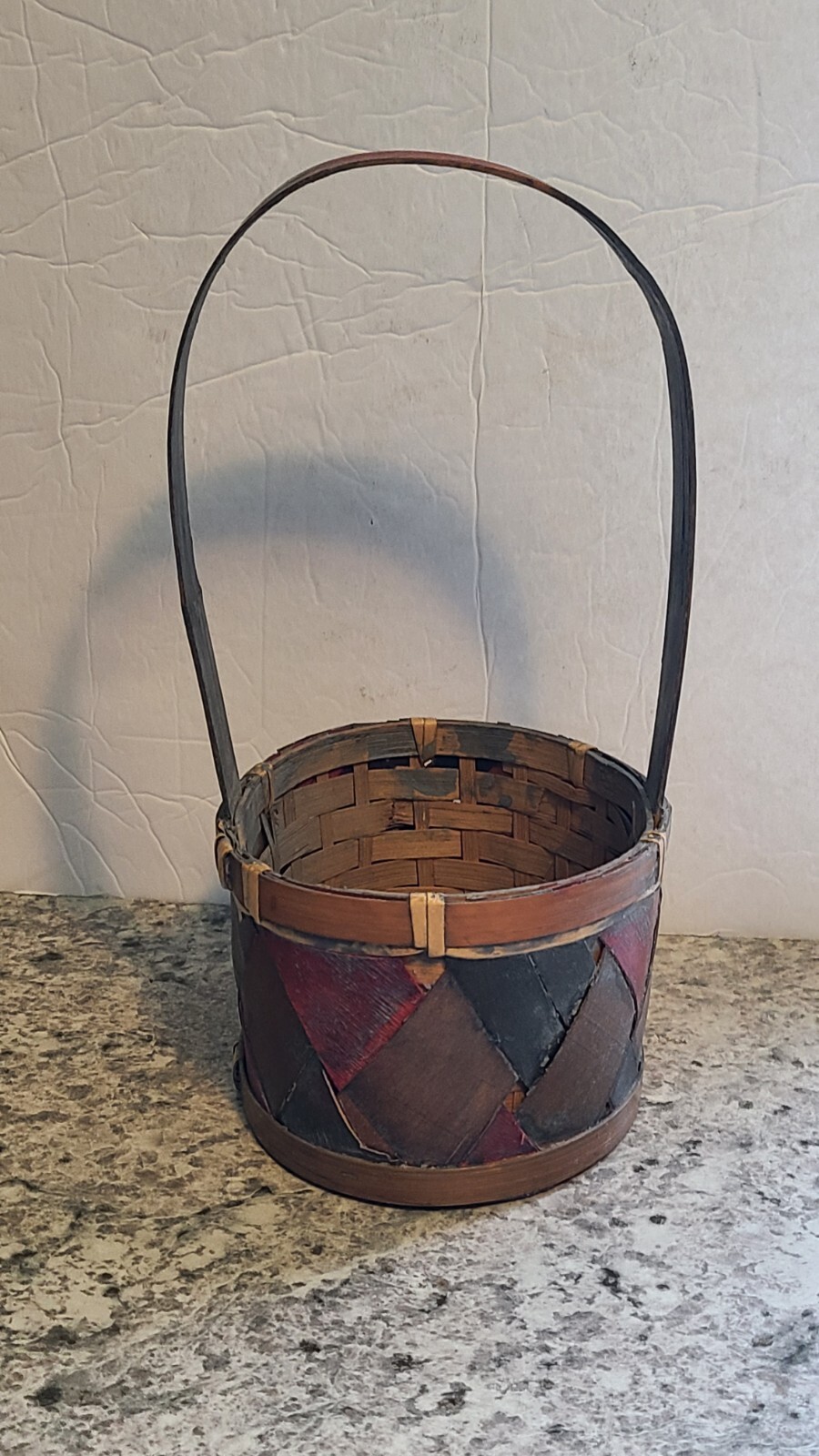 Vintage Colored Woven Easter Basket With Handle 11"