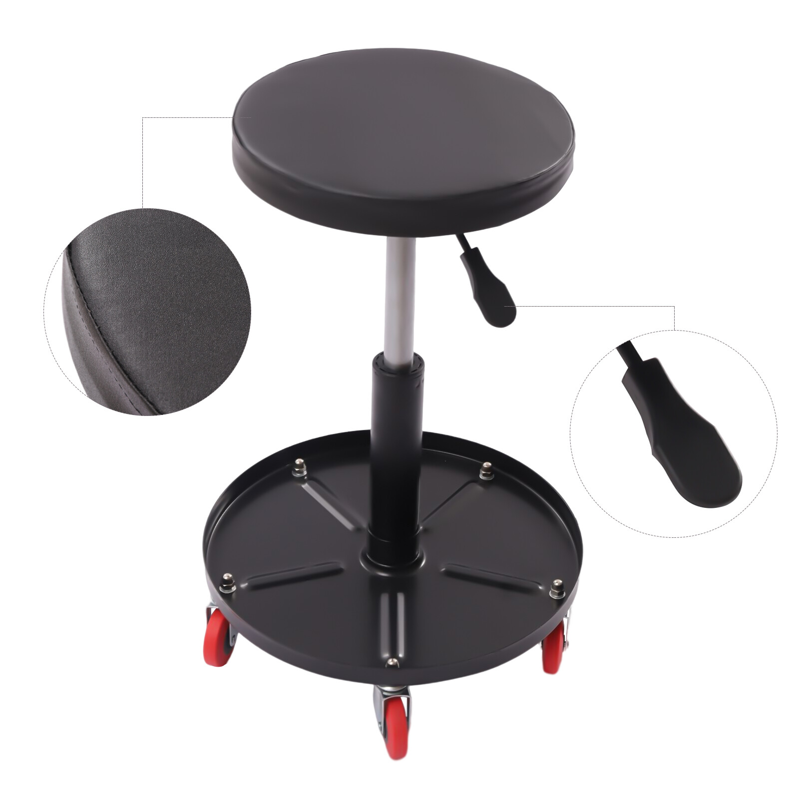 Rolling Garage Stool Adjustable Mechanic Work Shop Seat With 5 Caster 300LBS NEW