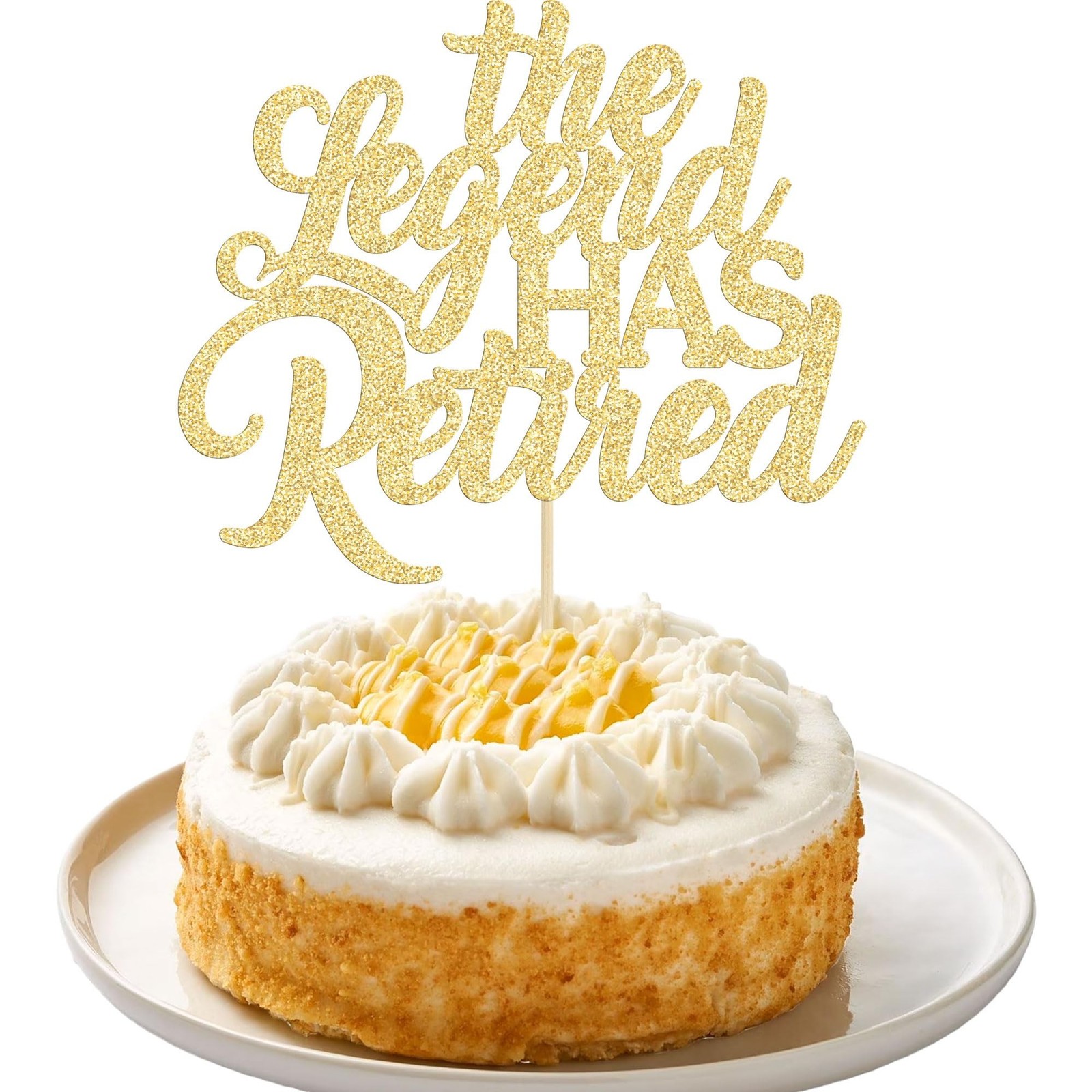 1Pcs The Legend has Retired Cake Topper Gold Glitter Happy Retirement Cake De...