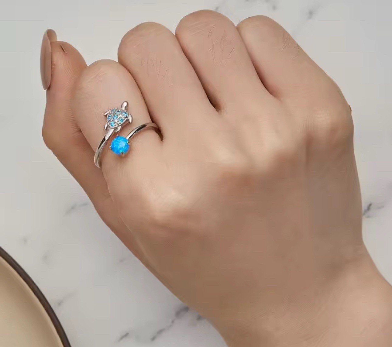 Opal Sea Turtle Ring Adjustable One Size Sealife Genuine 925 Sterling Silver 💖