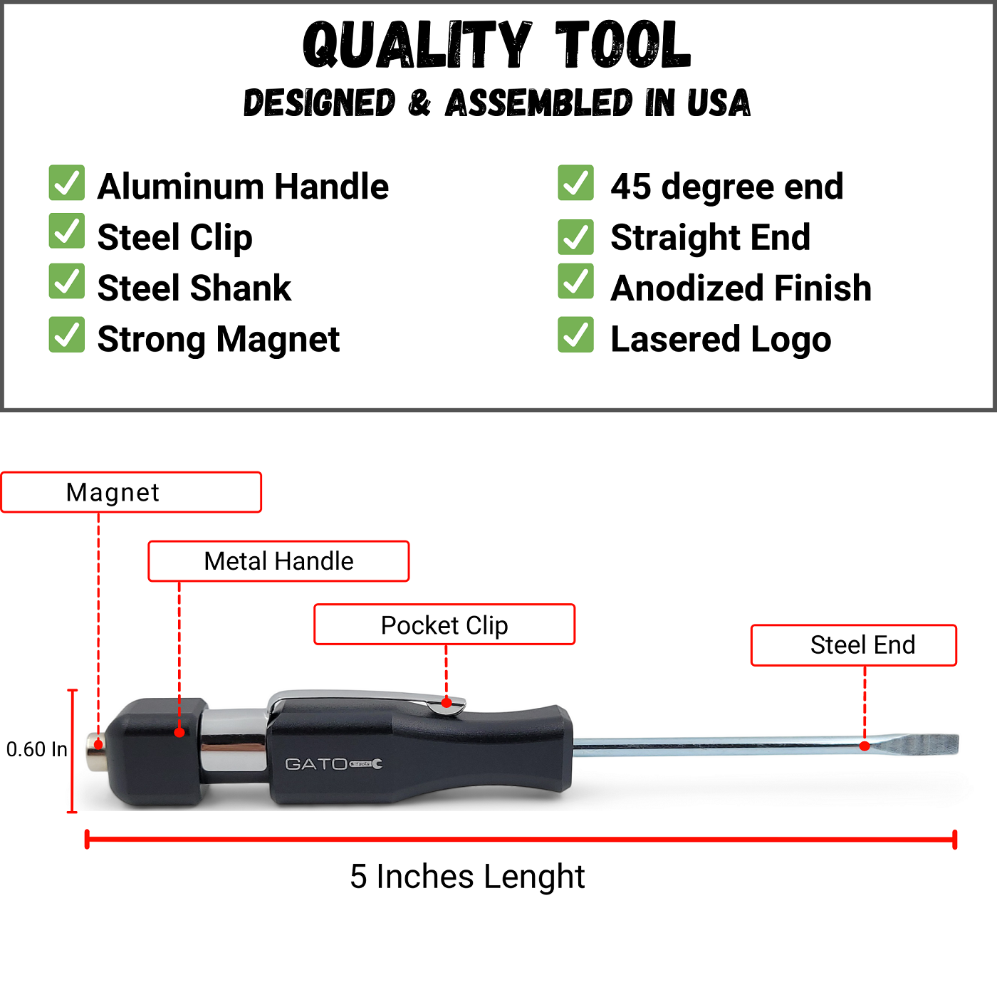 Pocket Mini Pry Bar Tool with Clip and Magnet - Gato Tools
