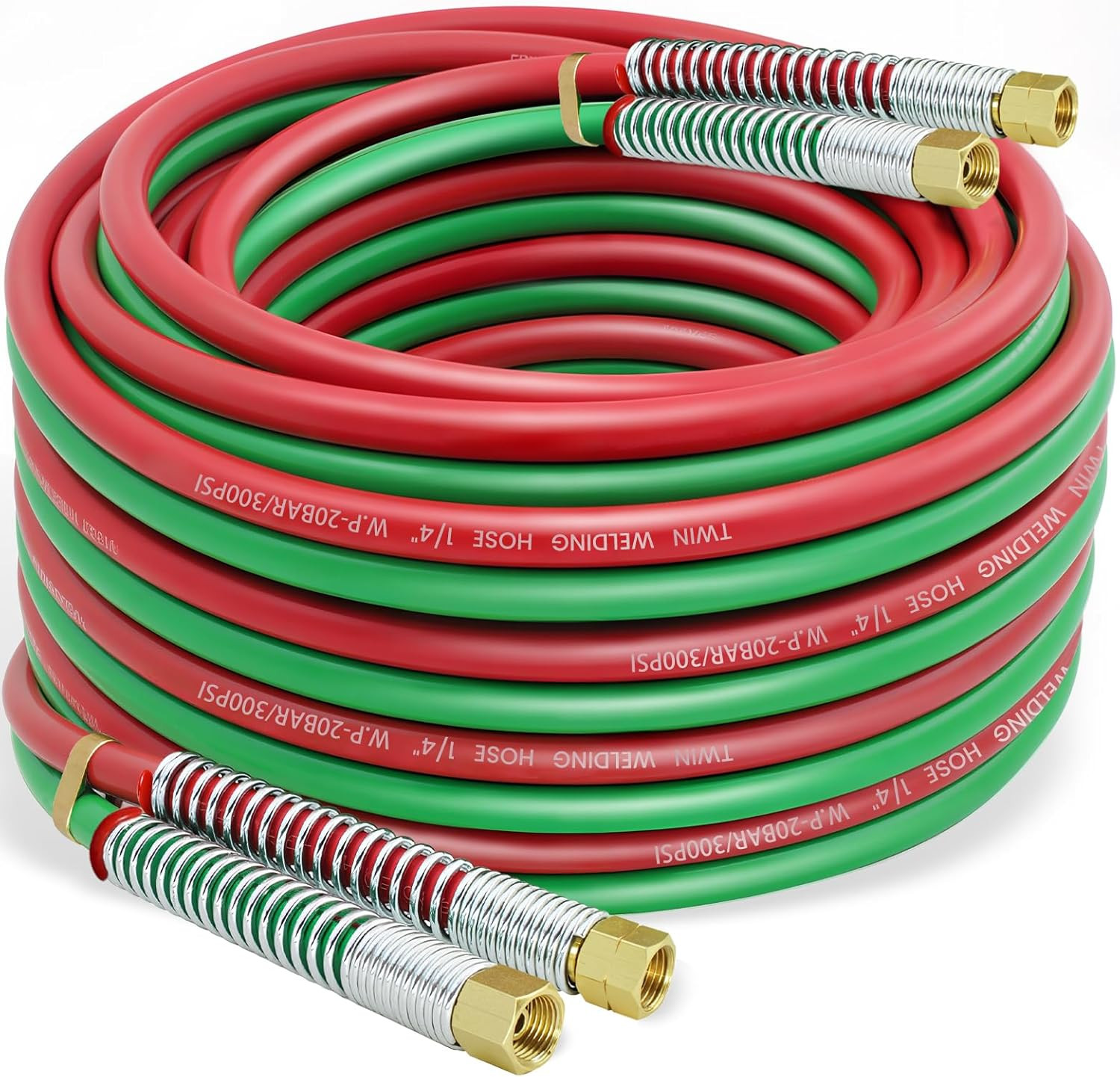 50 FT 1/4" Oxy Acetylene Welding Hose with 9/16"-18 B Fittings | Grade R, Rubber