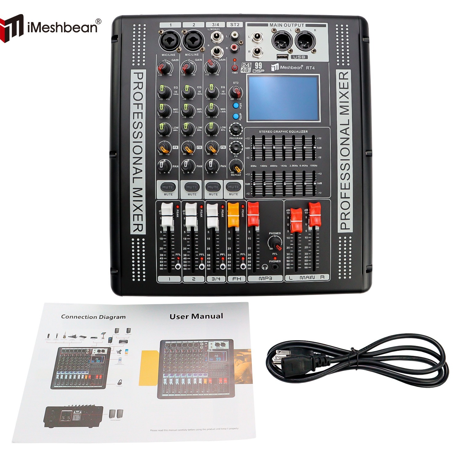 4 Channel 110-220V Pro Power Mixer Audio Mixing Amplifier 99 DSP w/USB Bluetooth