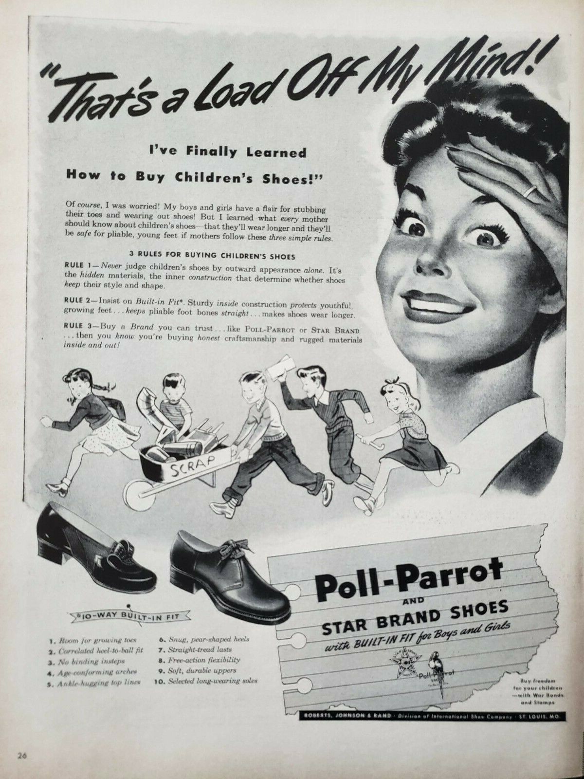 Vintage 1943 Poll Parrot Shoes Print Ad Ephemera Art Decor