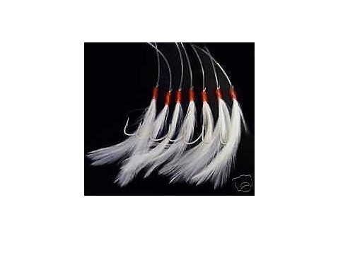 10 x  sea fishing rigs 7 HOOK MACKEREL FEATHERS WHITE