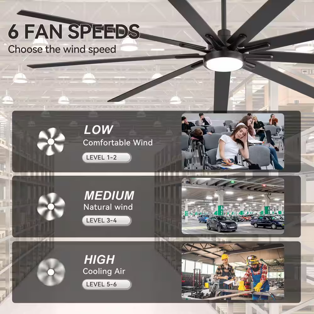 Parvez 84 In. Windmill Black Ceiling Fan with LED Light, Downrod, Black/Brown Bl