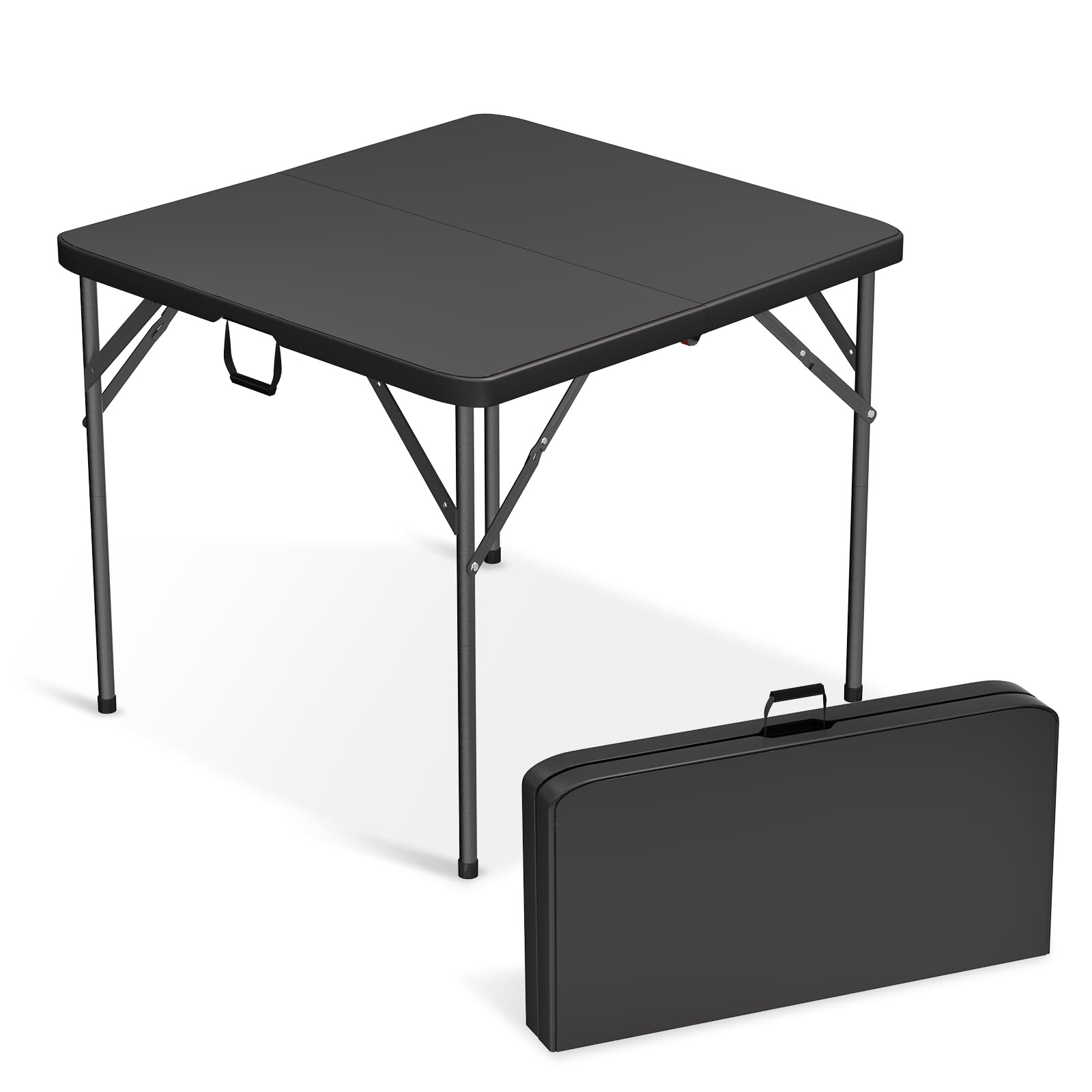 34" Folding Card Table, Heavy Duty HDPE Square Table, Fold-in-Half Portable D...