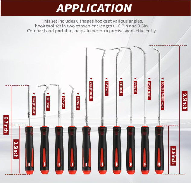 Hook and Pick Set – 10PCS Precision Pick Tools with Non-Slip Grip for Automotive