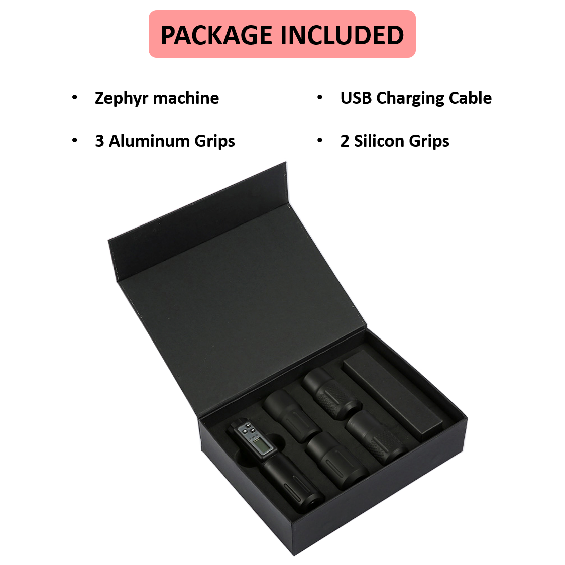Zephyr Tattoo Wireless Rotary Pen with 5 Changeable Grips