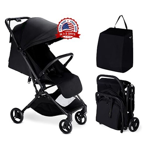 Cochecito Infantil Cómodo, Negro, Ligero, Con Estructura De Aluminio Para Viajes