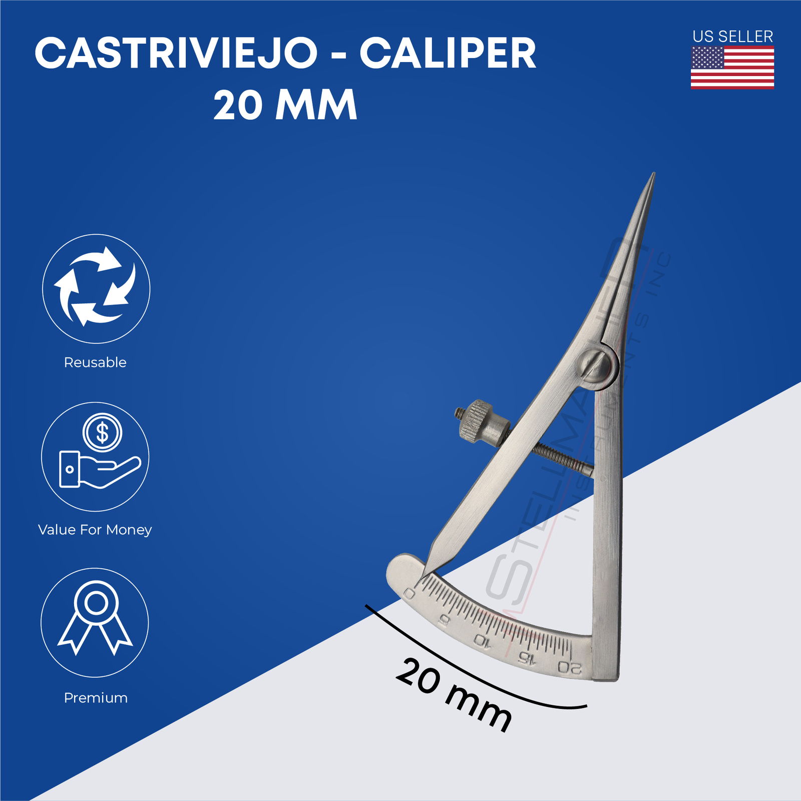 Castroviejo Caliper 20mm Ophthalmic Eye Surgery Instrument Stainless Steel Gaug