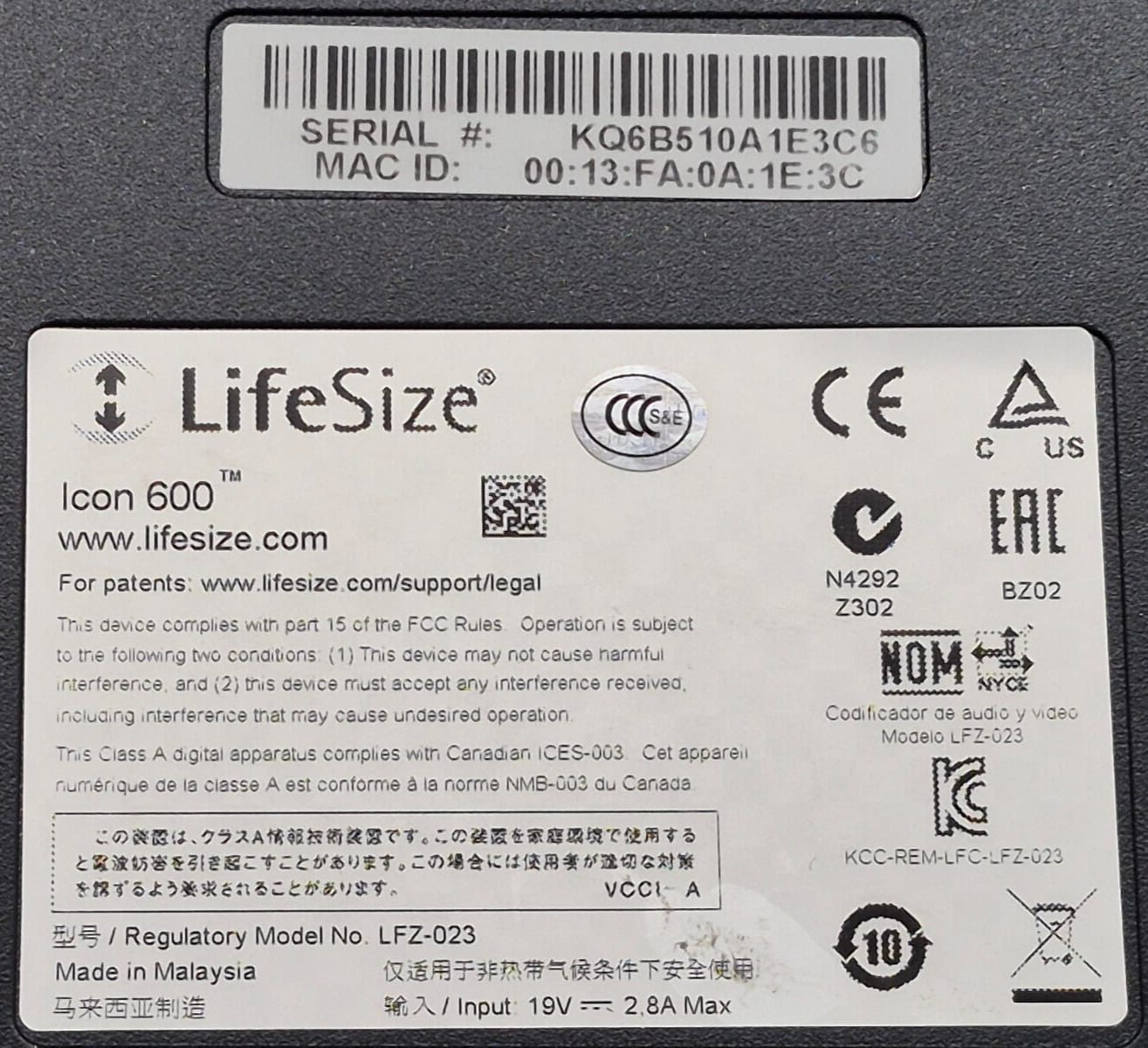 LifeSize Icon 600 LFZ-023 Video conferencing System