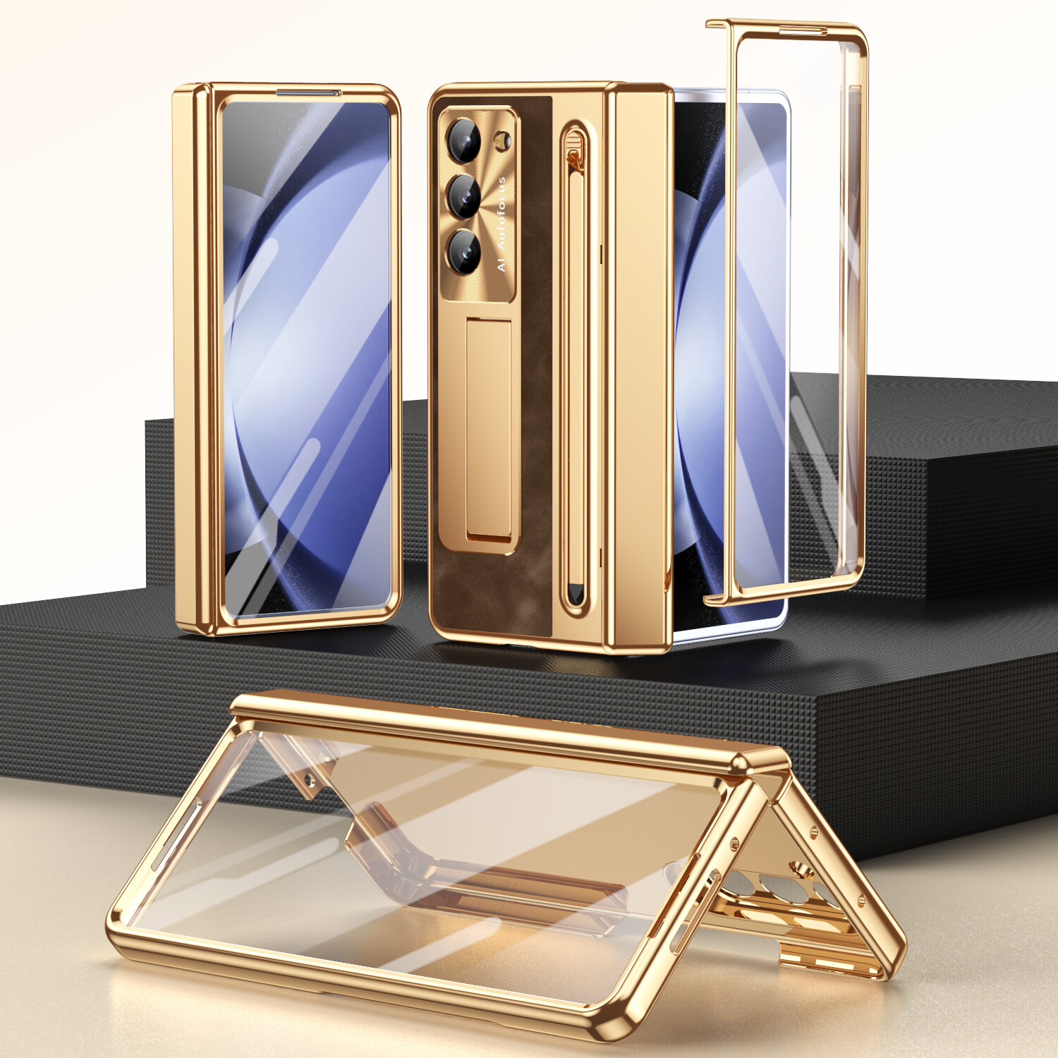 Hinge Stand Case for Samsung Galaxy Z Fold7 6 5 4 with Screen Protector + Stylus