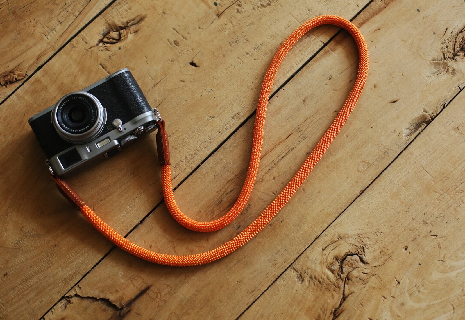 Handmade camera neck shoulder strap orange strong climbing rope