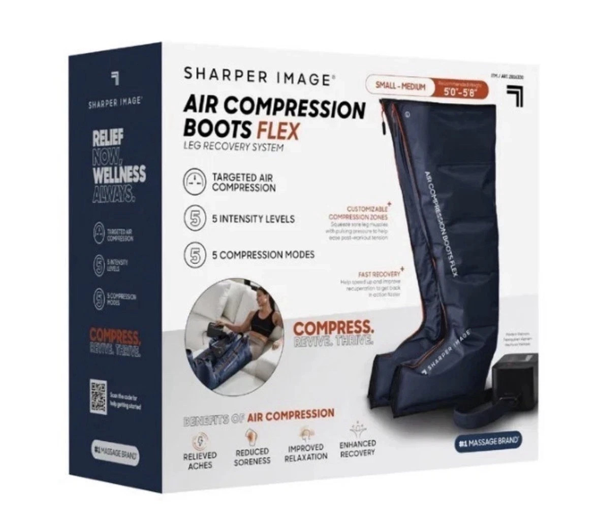 Sharper Image Air Compression Boots Flex Leg Recovery System Small/Medium  Blue
