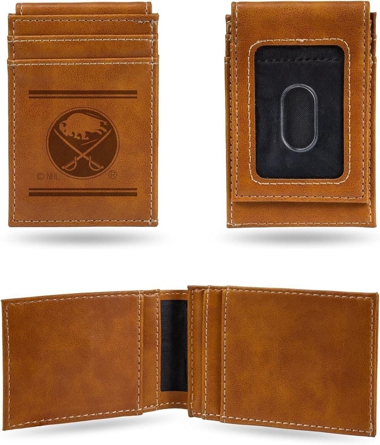 Buffalo Sabres Premium Brown Leather Wallet, Front Pocket Magnetic Money...