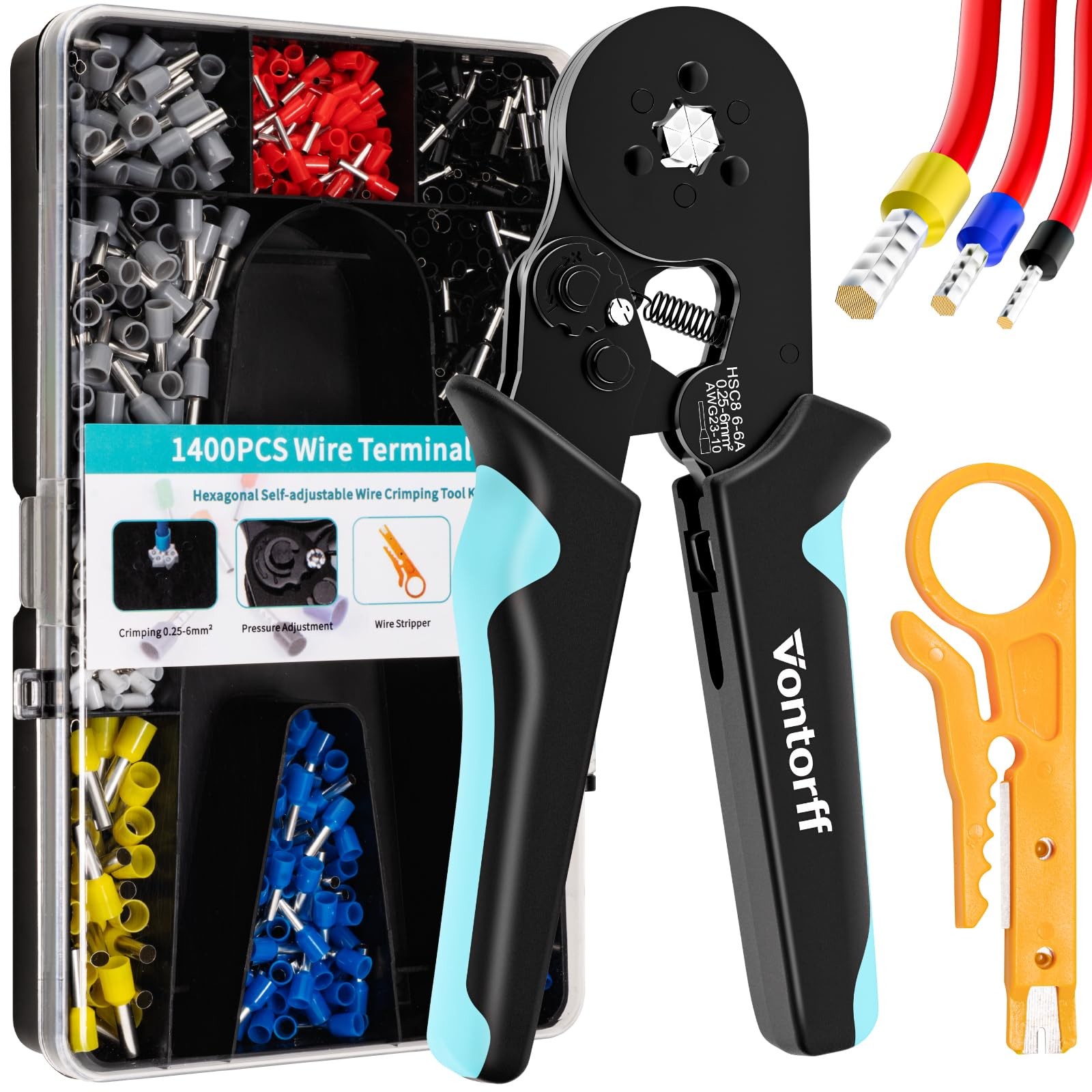 Ferrule Crimping Tool Kit，Wire Ferrules Crimper Kit with 1400PCS Electrical P...