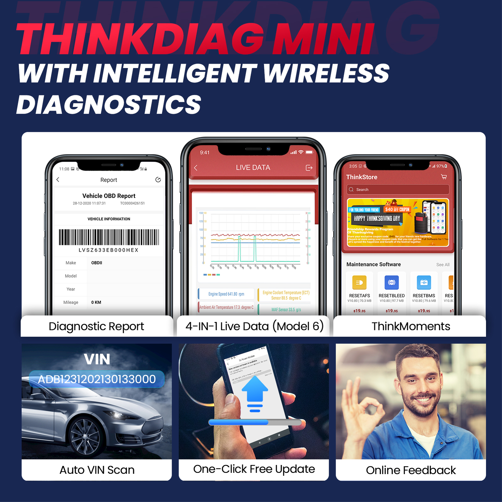 10PCS Thinkdiag Mini Car OBD2 Scanner Auto Diagnostic Tool Fault Code Reader
