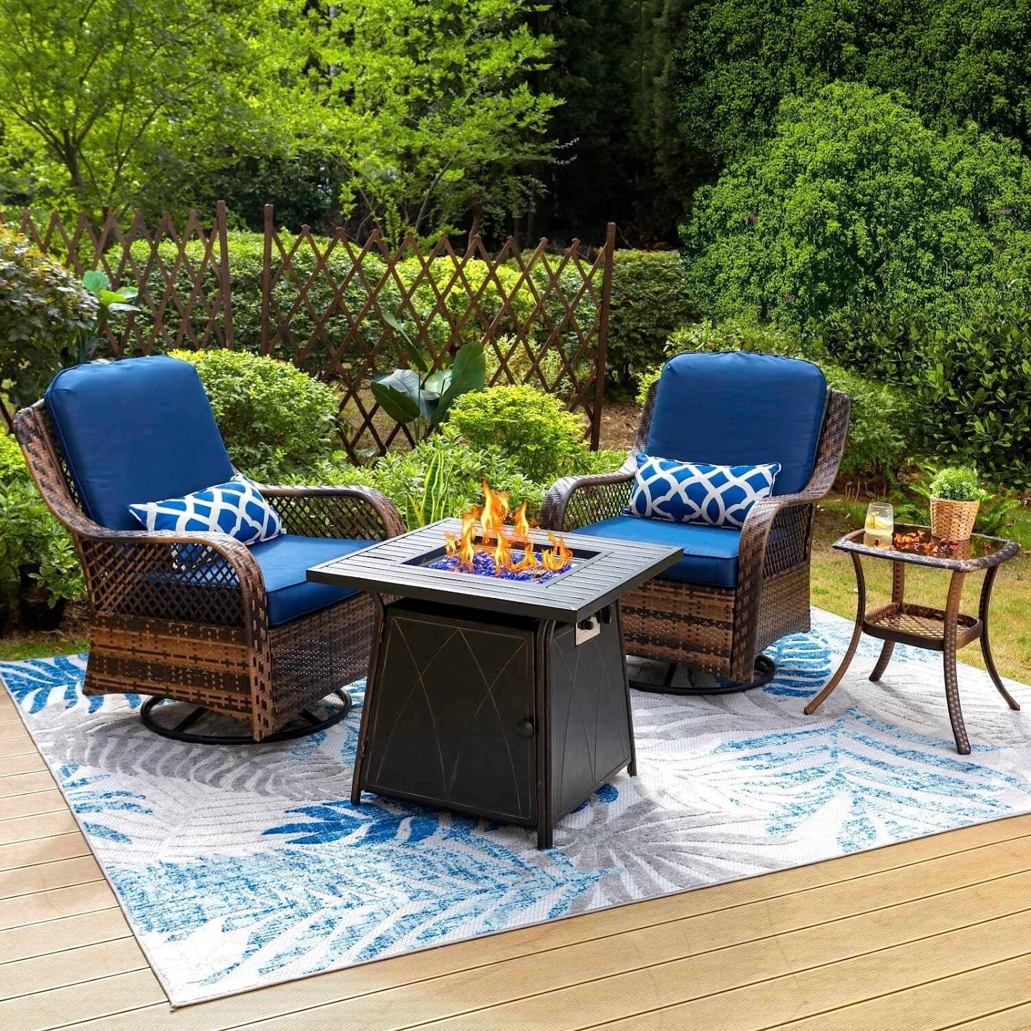 Patio Furniture Sets Outdoor Swivel Rocker Chairs Rattan Chair W/ Fire Pit Table