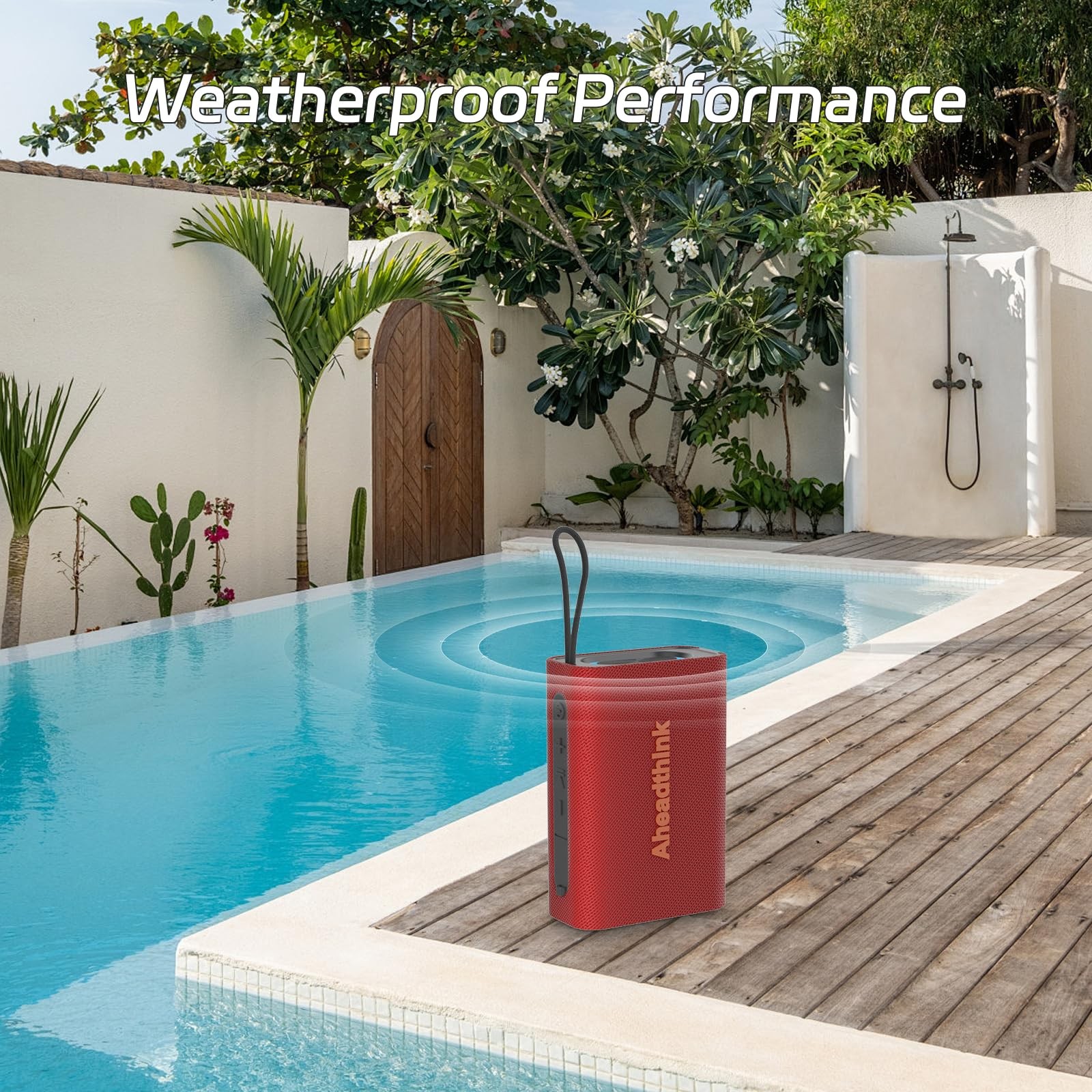 Aheadthink Bluetooth Speaker, Portable Wireless, IPX5 Waterproof, Red