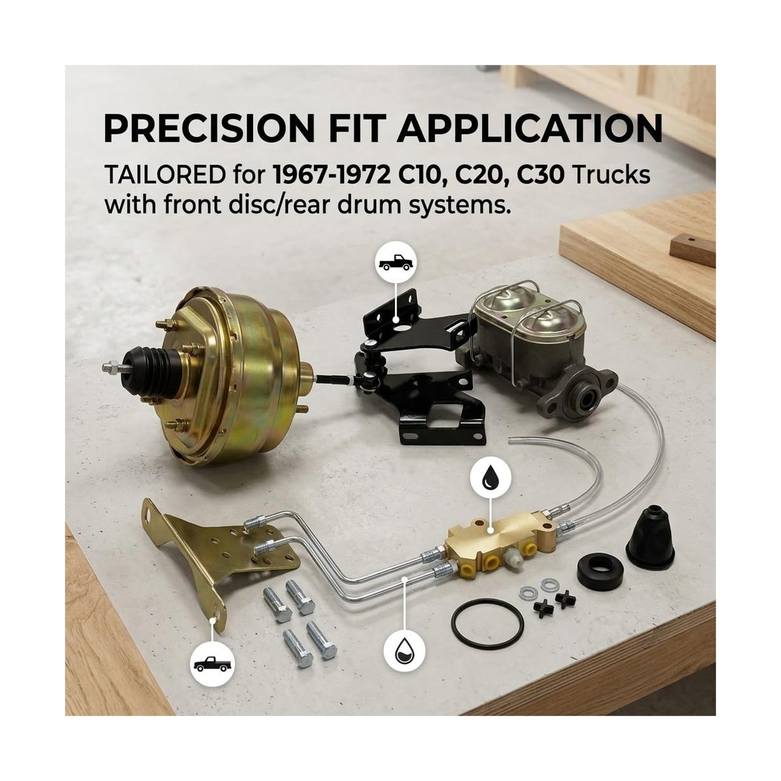 Complete 8" Dual Power Brake Booster & Master Cylinder Conversion Kit Compati...