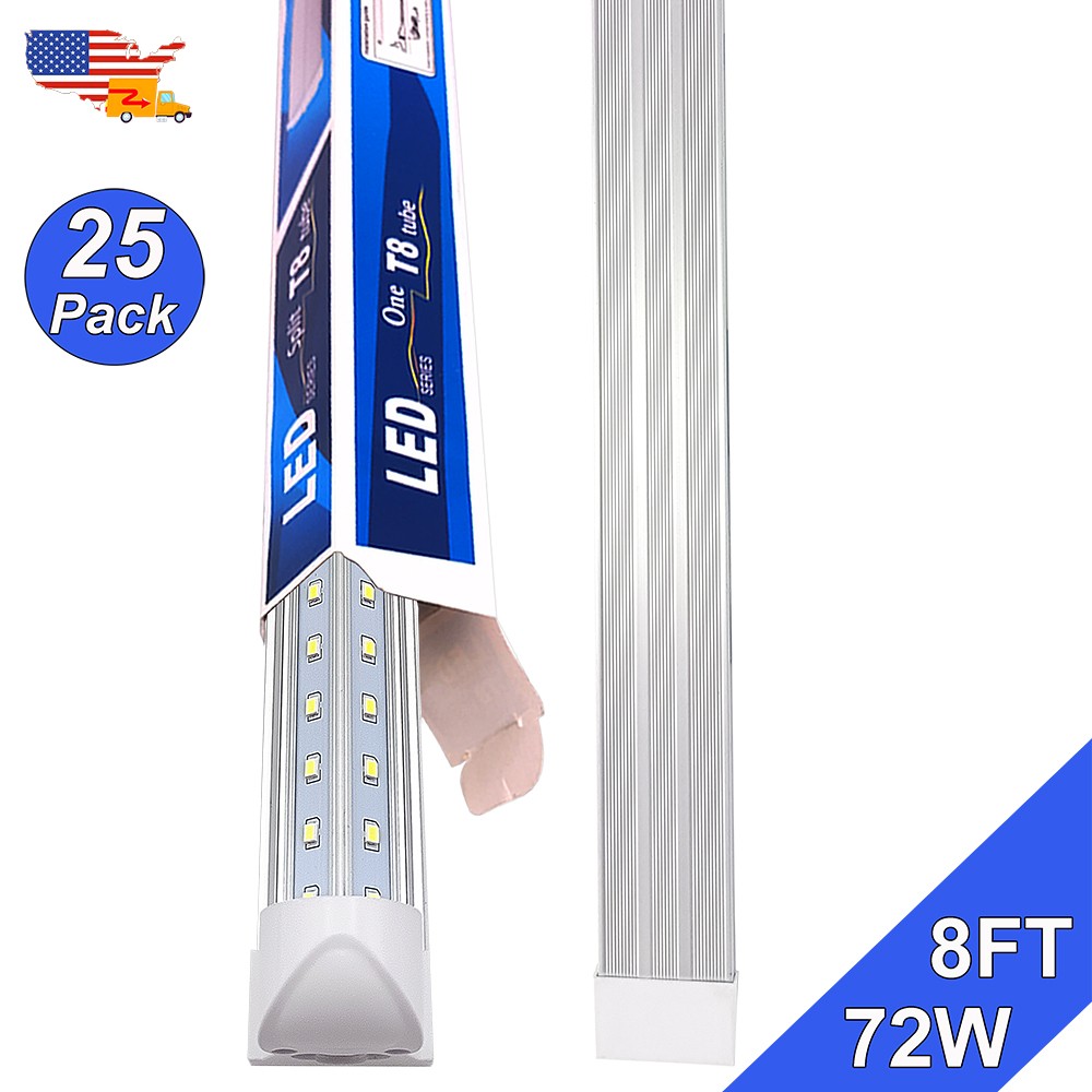 25 Pack 8 Foot Led Shop Lights 72W 6500K 9000Lm Bright White T8 Garage Lights