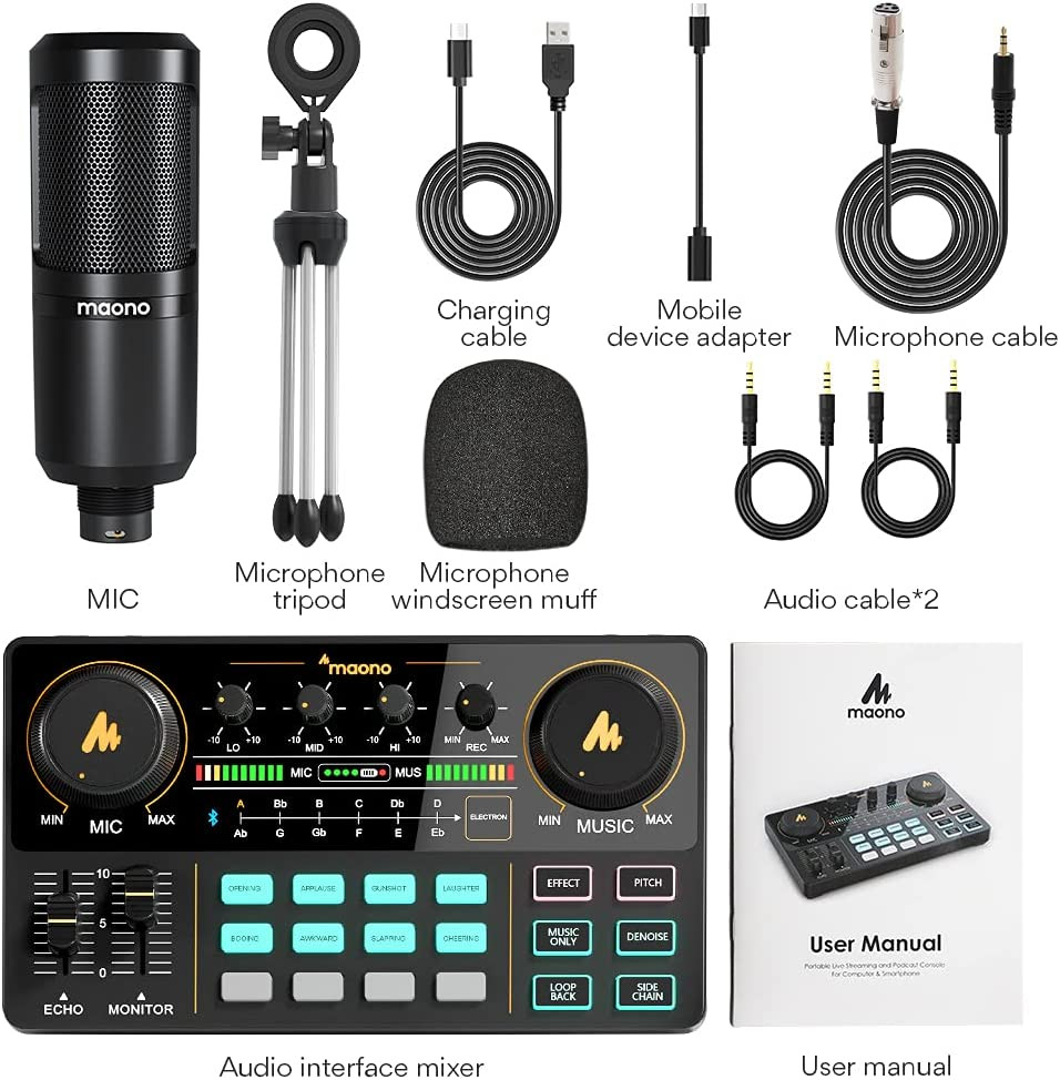 Podcast Equipment Bundle Kit Microphone Audio Sound Interface Recording Studio