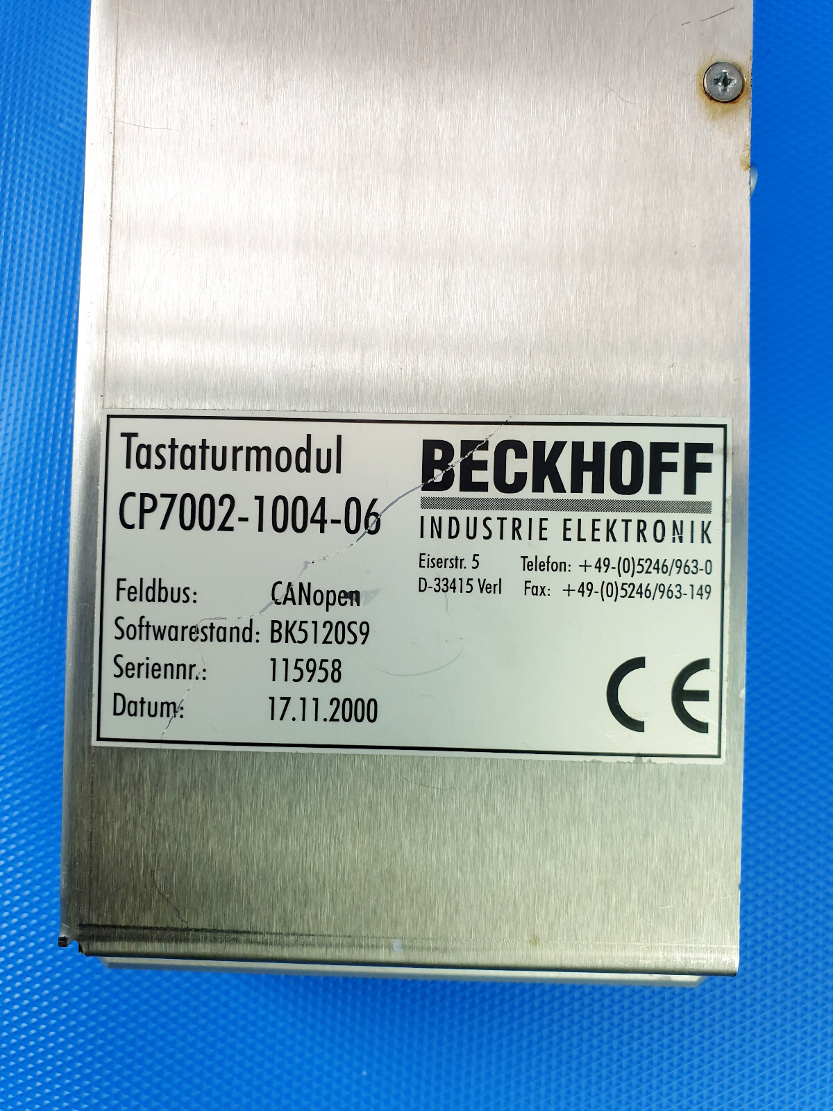 Beckhoff CP7002-1004-06 Keyboard Module Software BK5120S9 Inc VAT
