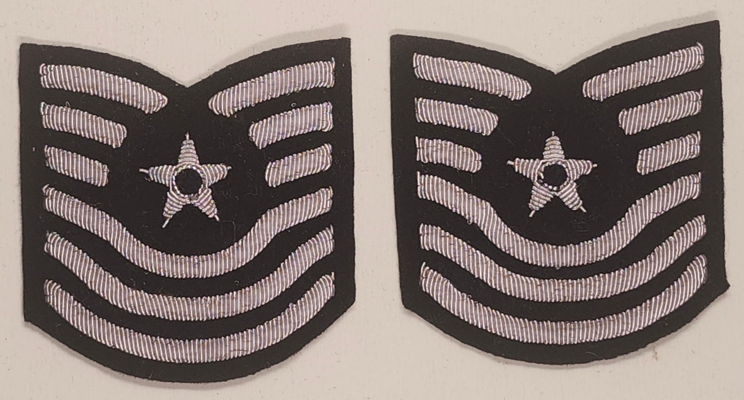 Small USAF Master Sergeant (Old Style 49-93) (E-7) Bullion Rank Patch Pair