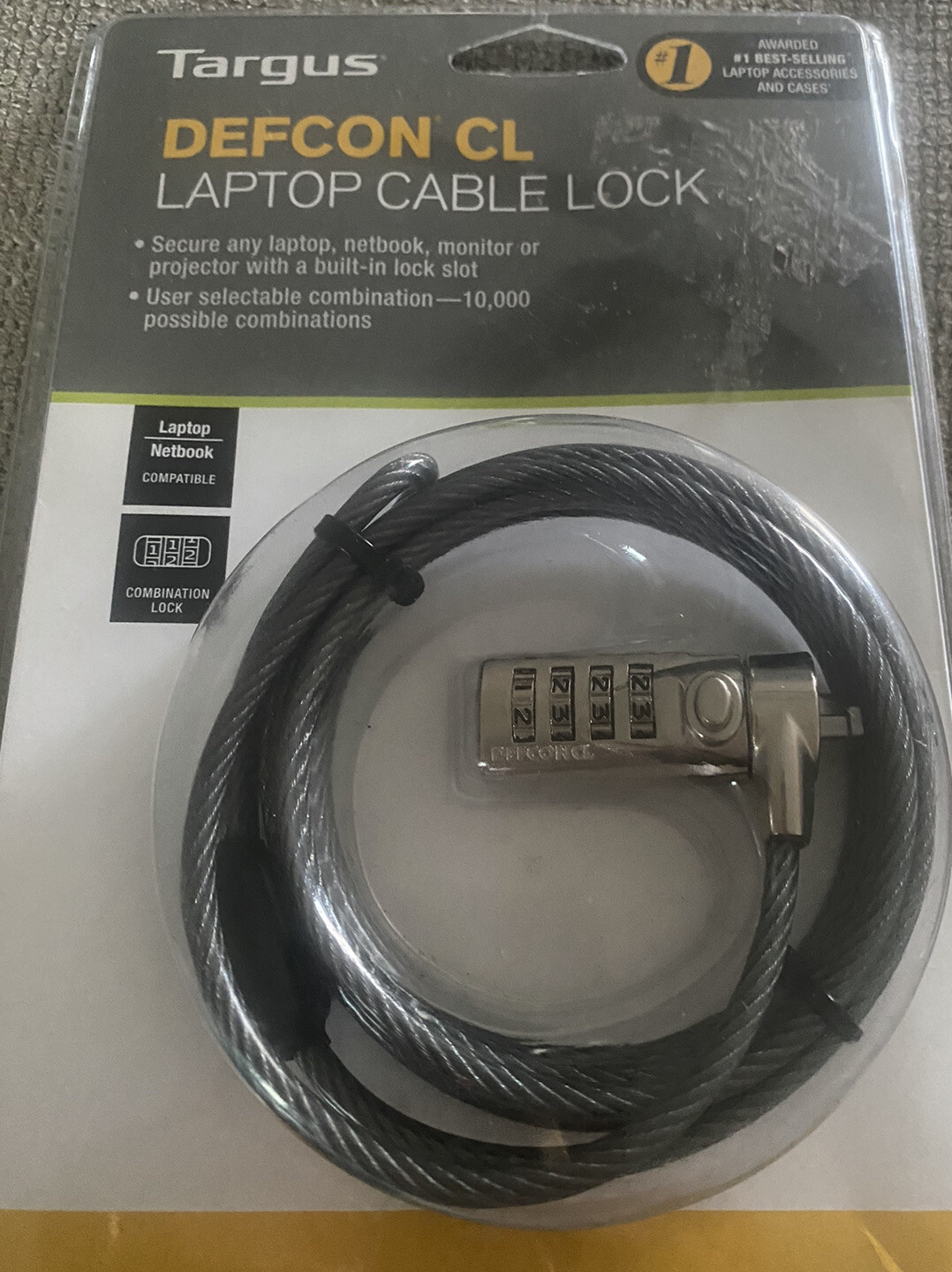 Targus Laptop Cable Lock Defcon CL 6.5ft long Combination Code w/ Security Base