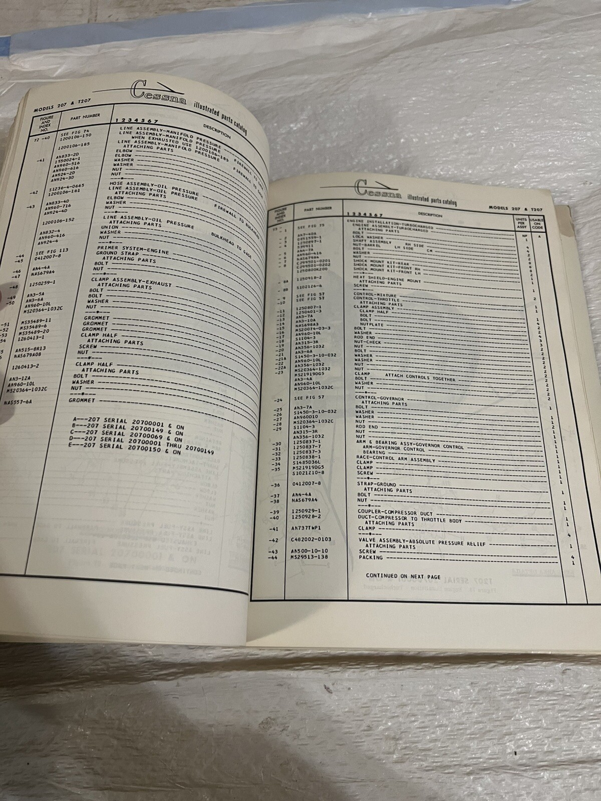 1969 Thru 1973 cessna skywagon 207 parts catalog Book