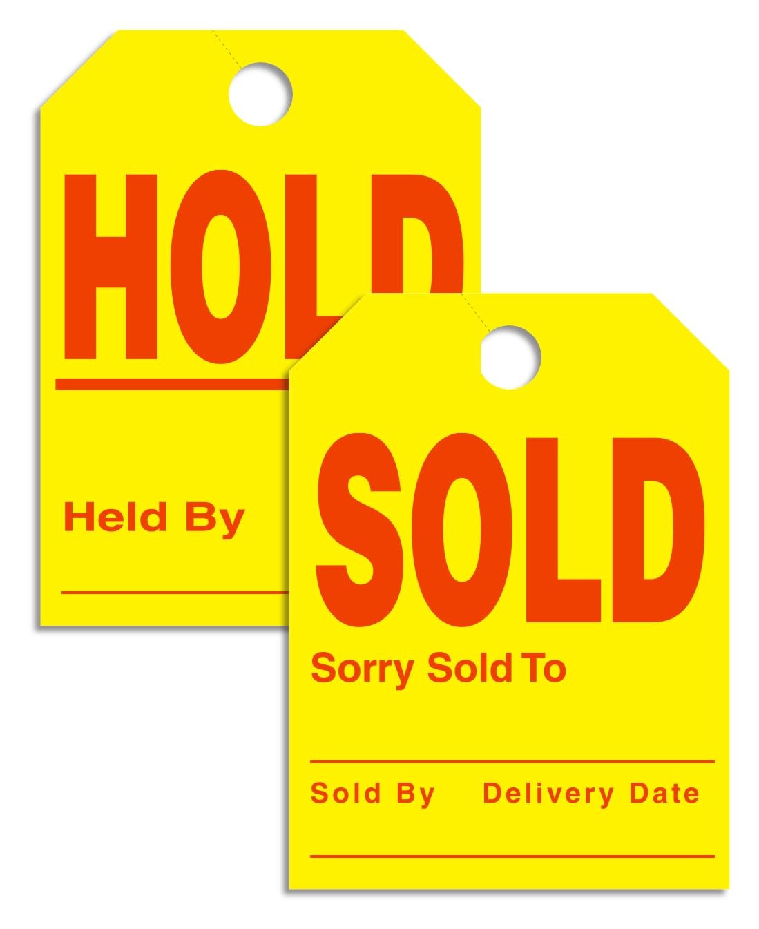 50 Pack Sold Hold Car Mirror Hang Tags Yellow Vehicle Service Signs for Dealer