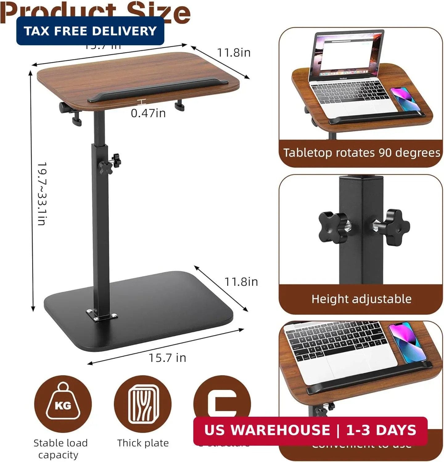 Adjustable Overbed Bedside Table Rolling Hospital Bed Laptop Desk With Wheels