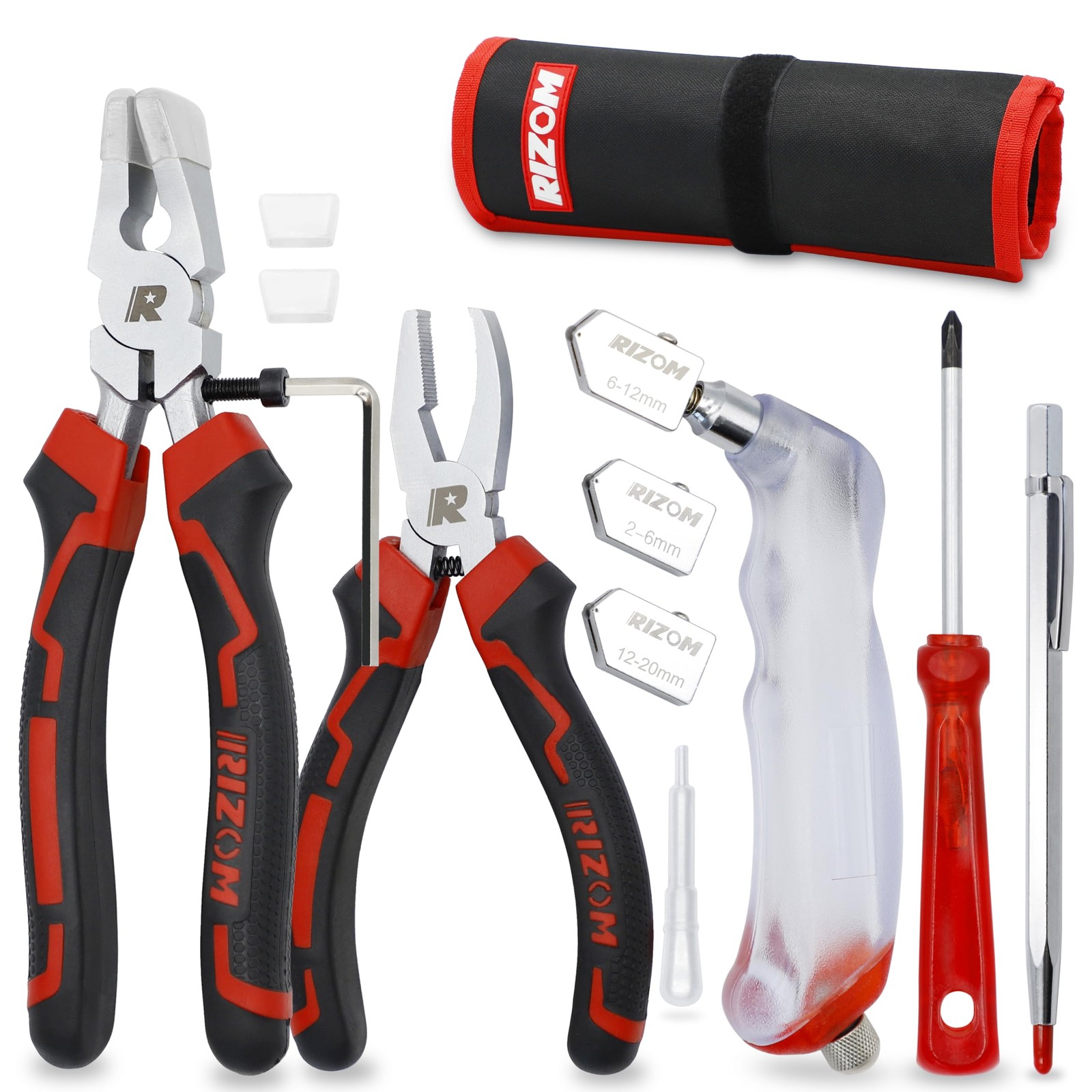 Rizom Glass Cutters Tools, Cutter 2-20MM, 8" Running Black&Red