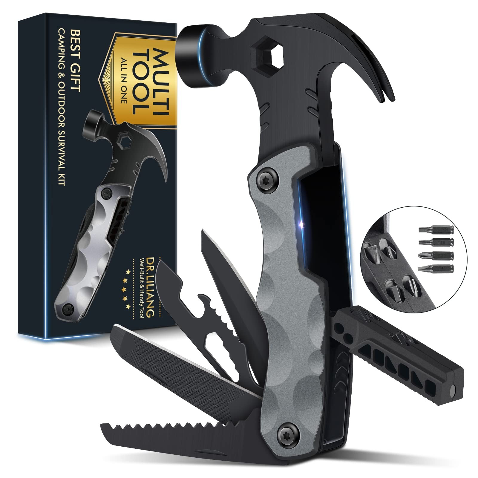 Stocking Stuffers Gifts for Men Multi Tool Hammer Multitool, Camping Grey