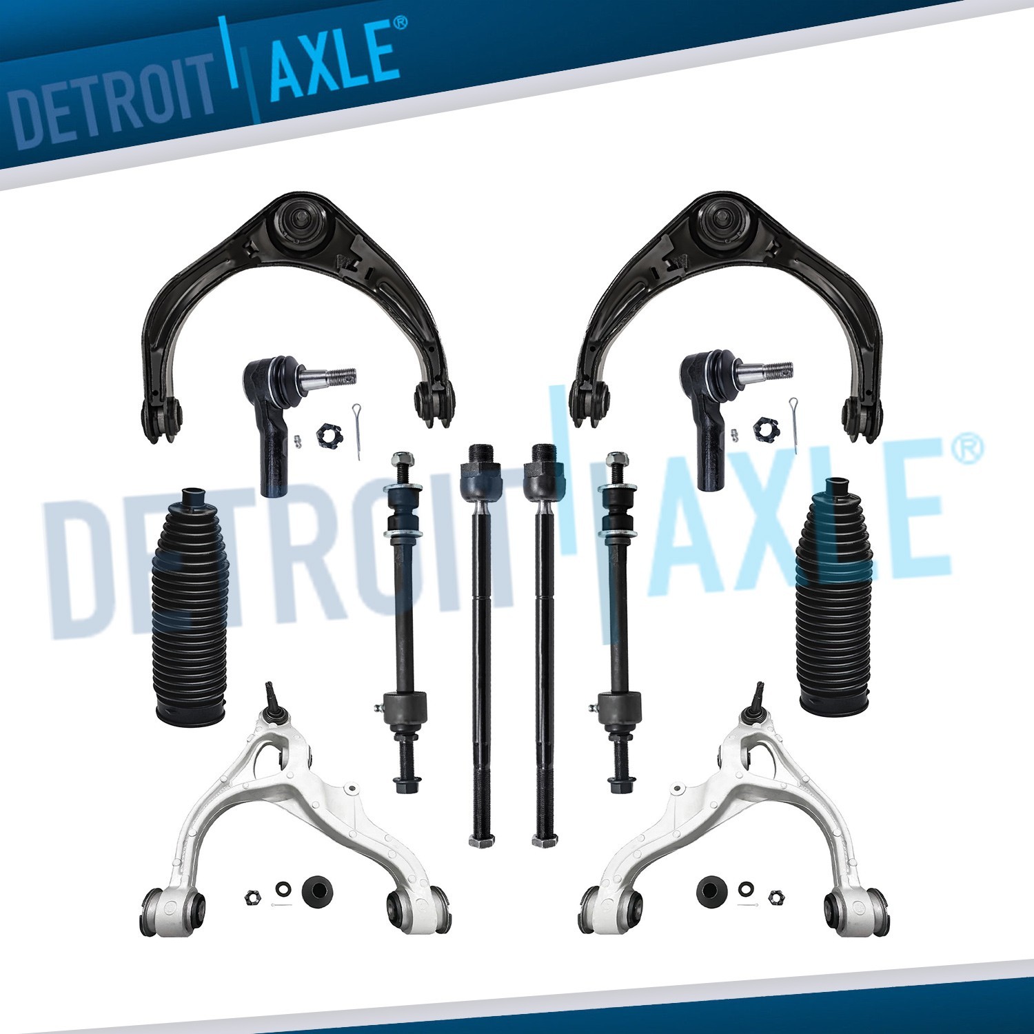 4WD 5-Lug Front Upper & Lower Control Arms Sway Bars Tie Rods for Dodge Ram 1500