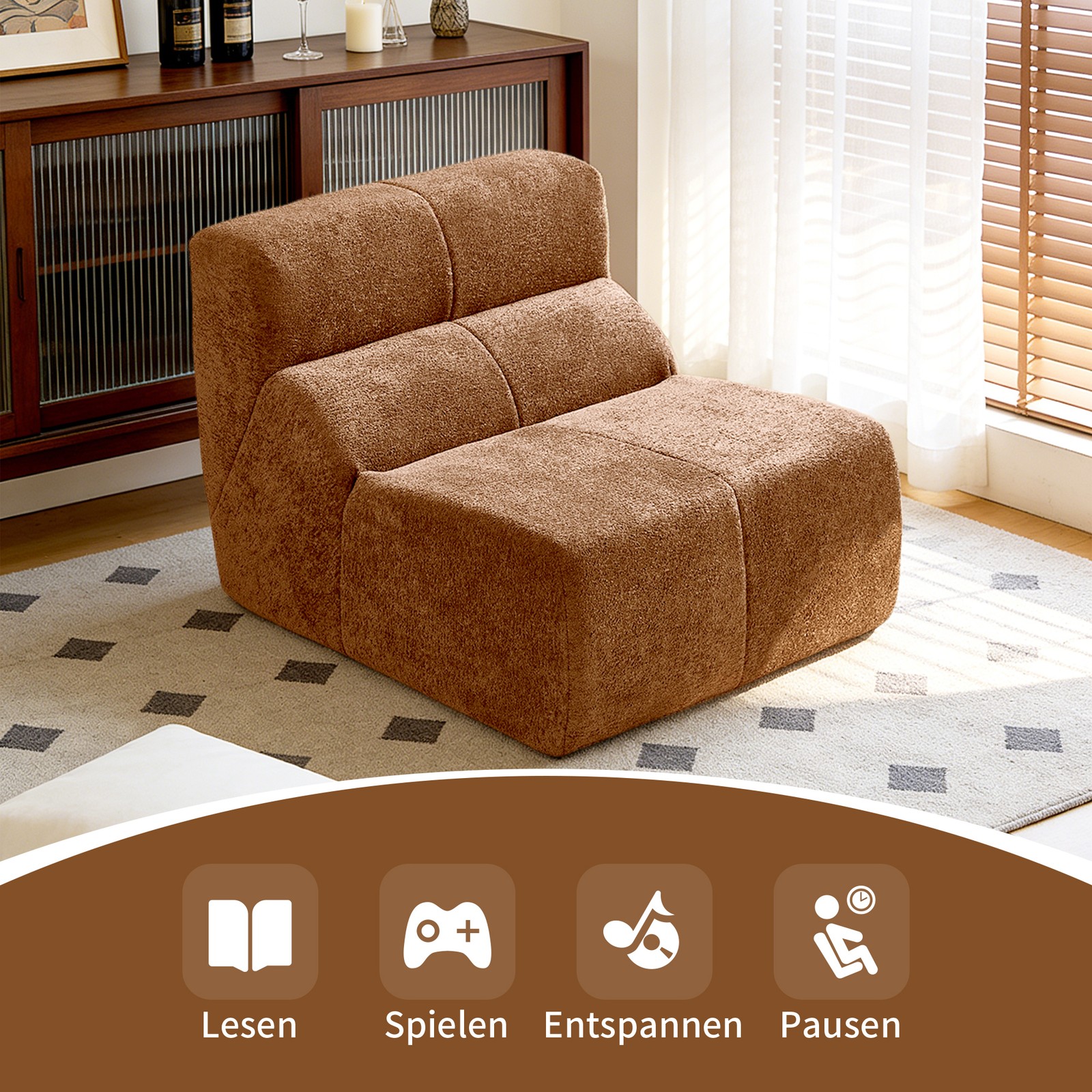 Luxury Bouclé Teddy Fleece Single Sofa Chair, Ergonomic Compress Accent Chair,
