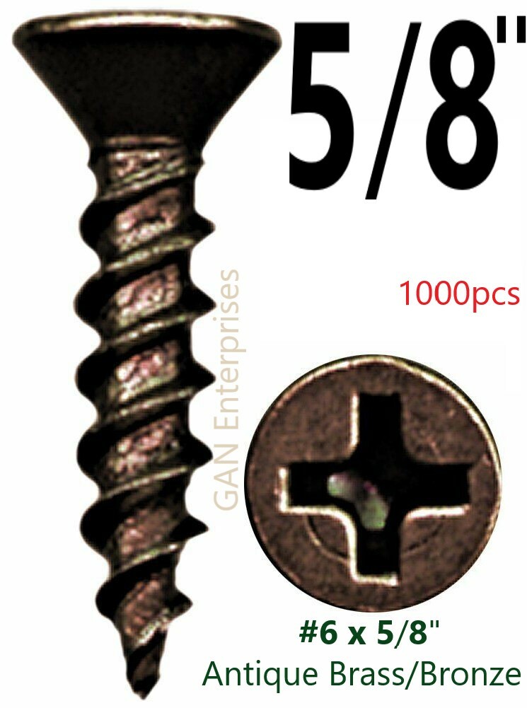 Phillips  Flat Head #6 x 5/8" Wood / Hinge Screws Antique Brass / Bronze 1000
