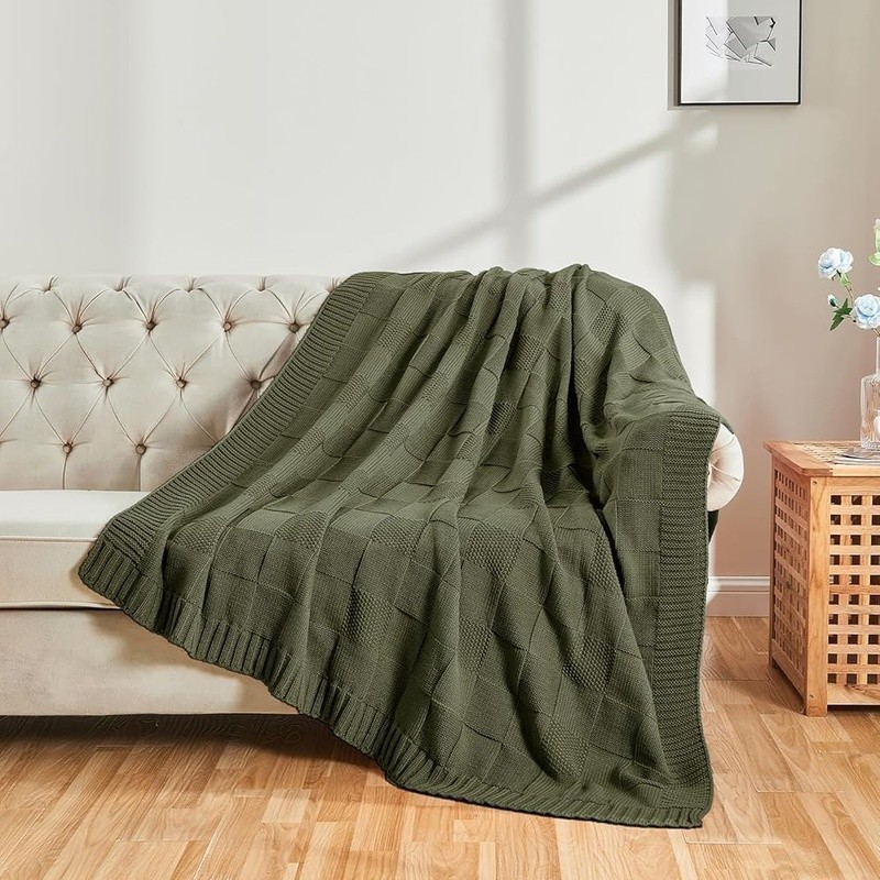 Cozy Lightweight Knit Throw Blanket Breathable Checkerboard Design Sofa Bed New