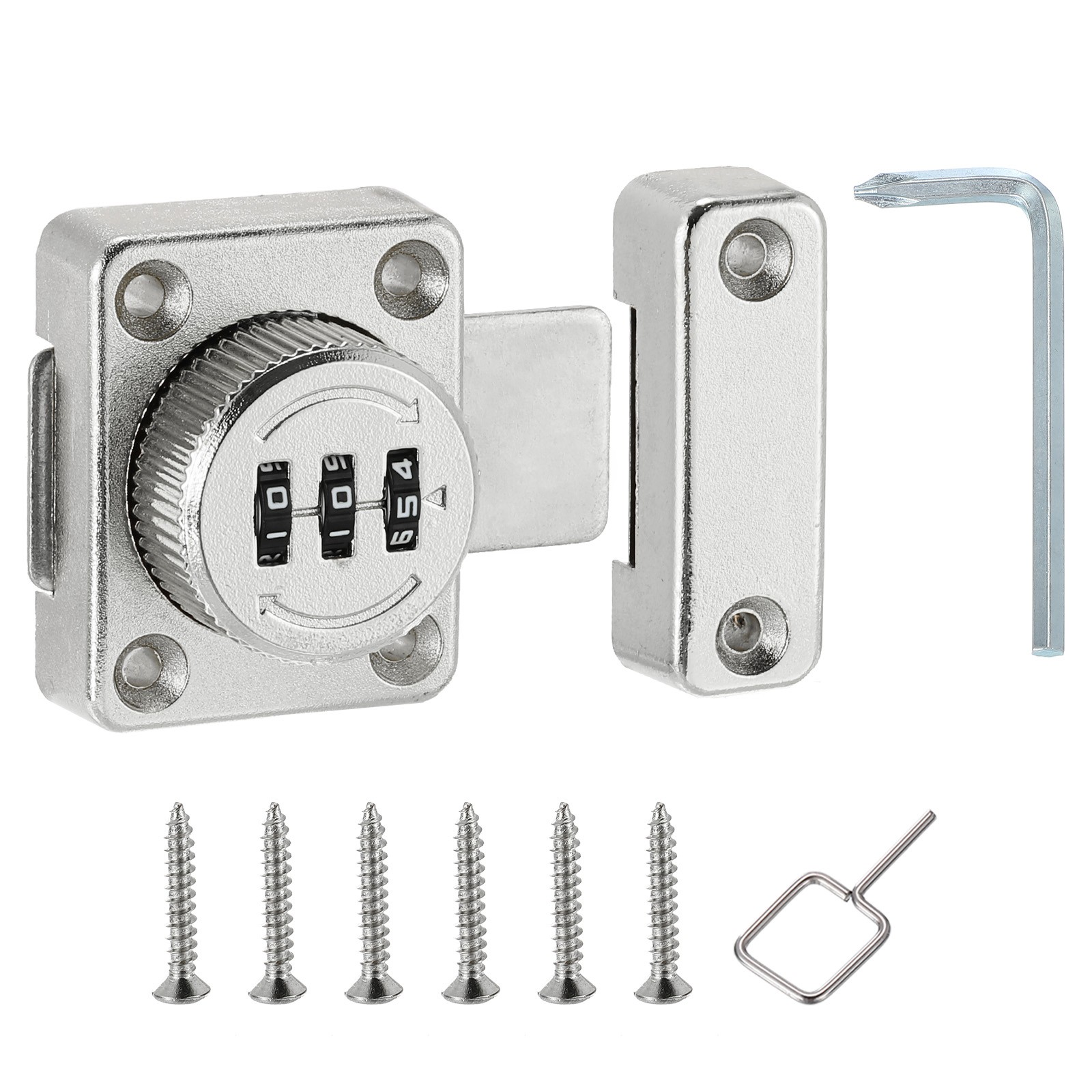 Cabinet Combination Lock with L-Screwdriver Silver