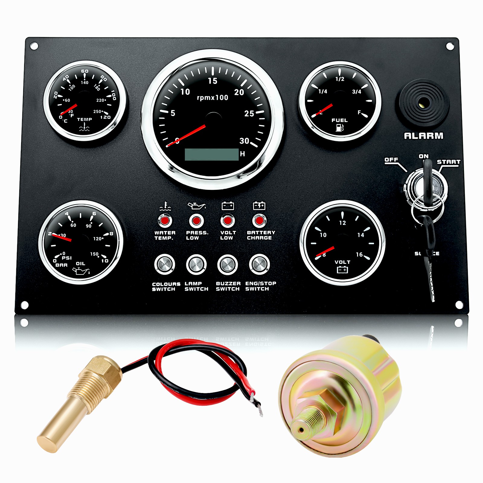 5 Gauge Set with Instrument Panel 3000RPM with Senders For Car Marine Boat Yacht