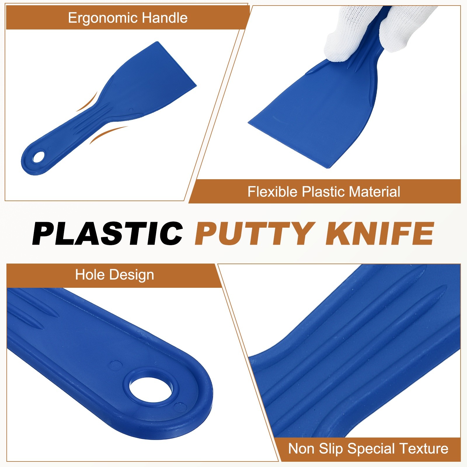 5pcs Putty Knife 3" Width Flexible Plastic Putty Knife Paint Scraper Blue