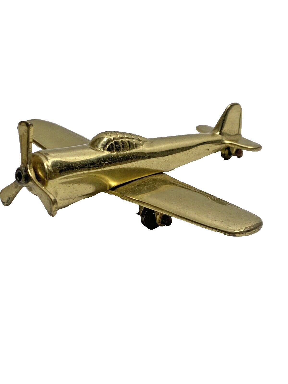 Vintage Solid Brass WWII Airplane Table Desktop Decor Figurine Paperweight