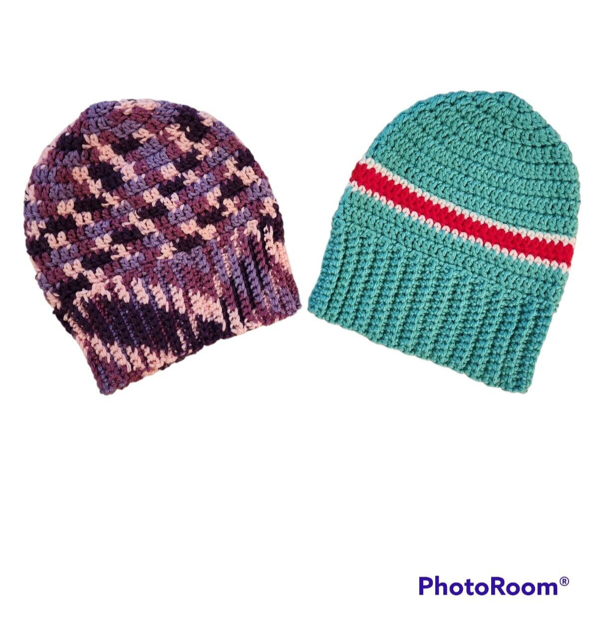 Hats Beanies Handmade Crocheted New Ladies Adult Purple Turquoise Lot of 2