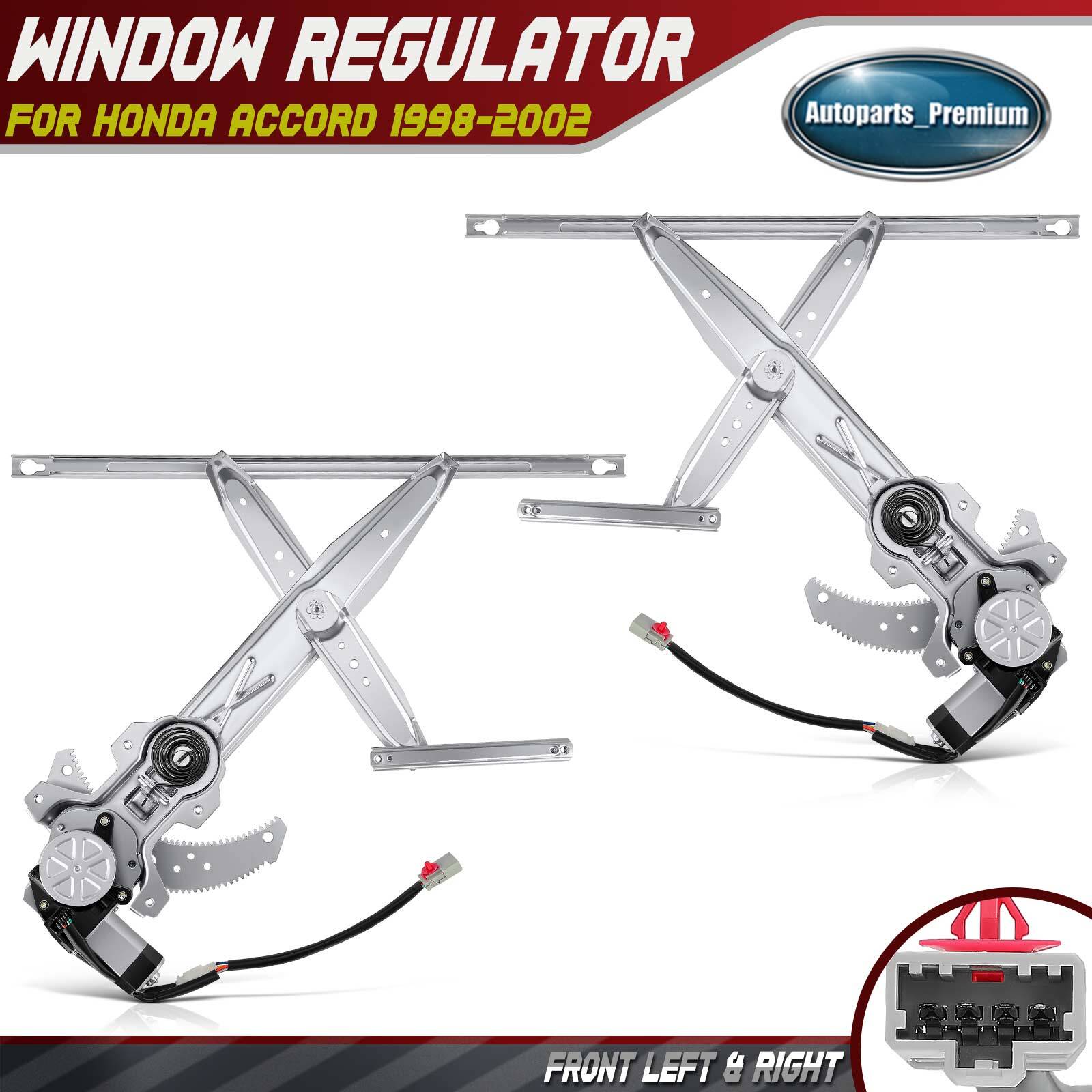 2 Window Regulators with Motor for Honda Accord Front Driver & Passenger Side