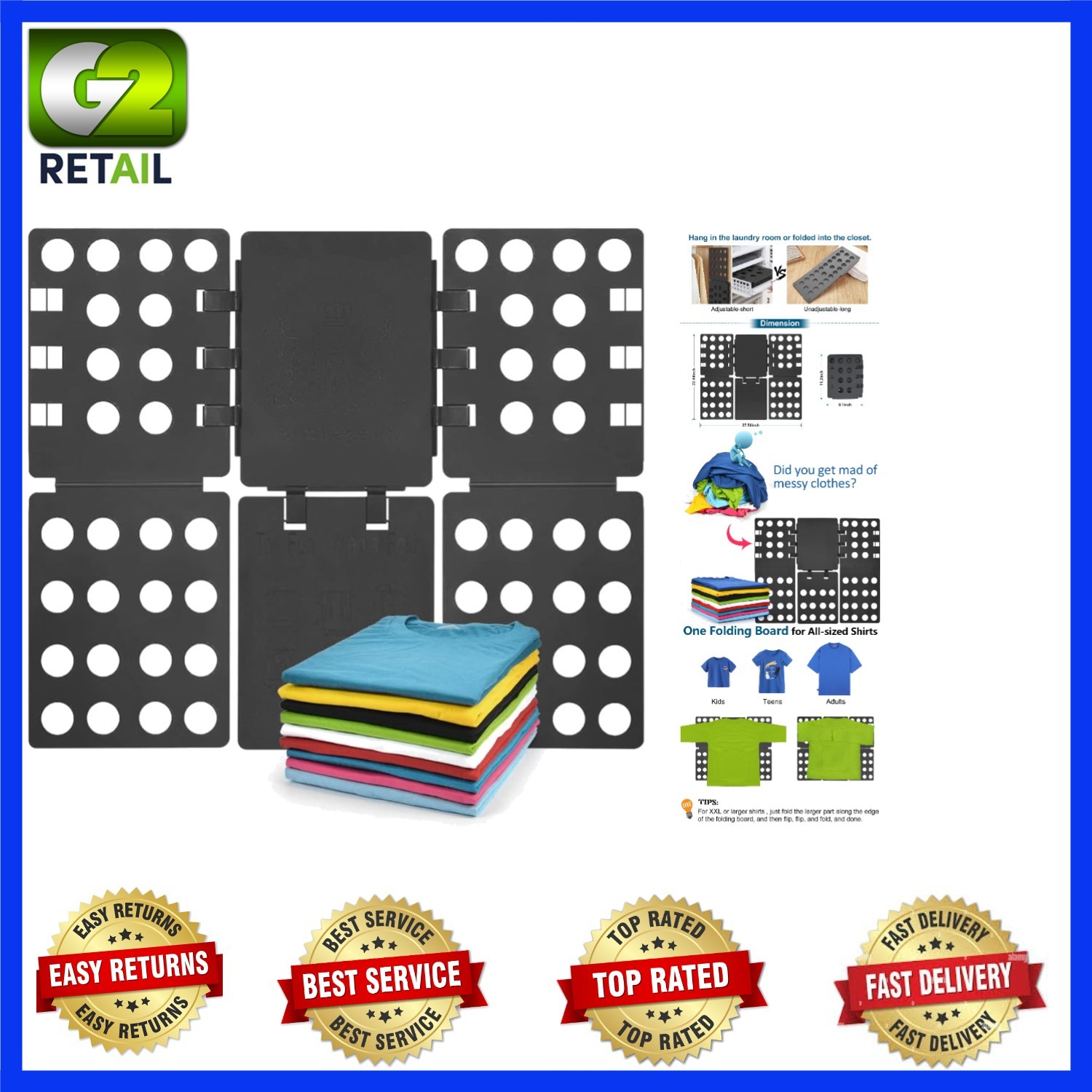 Sleek Adjustable T-Shirt Folding Board - Perfect for Travel & Quick Organization